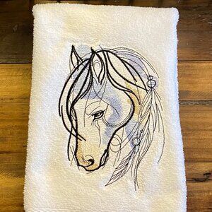 Majestic Embroidered Unique Gift Idea, Horse Hand Towel Western Native